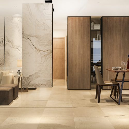 3d rendering dining room and kitchen with luxury decor