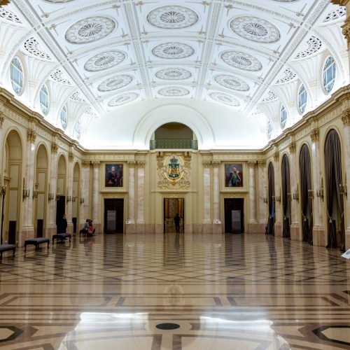 Interior of The National Art Museum in Bucharest, Romania. Golden details, marble, painting